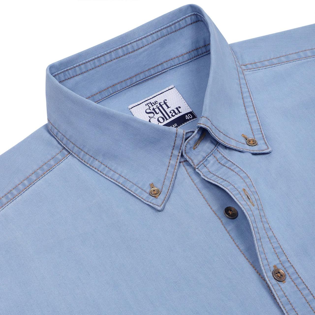 Denim dress shirt mens button down collar