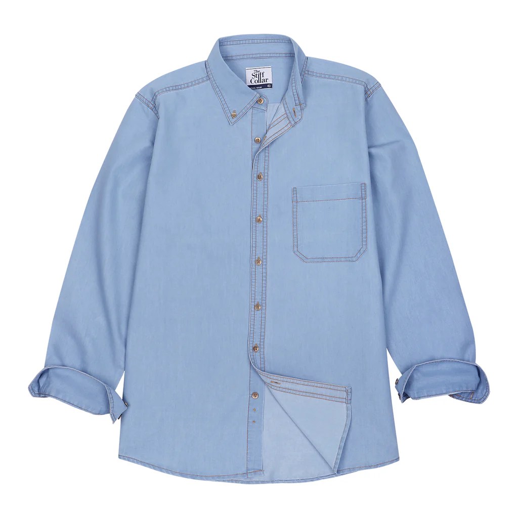 Denim dress shirt mens button down collar