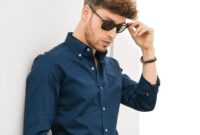 Mens navy blue dress shirt outfit