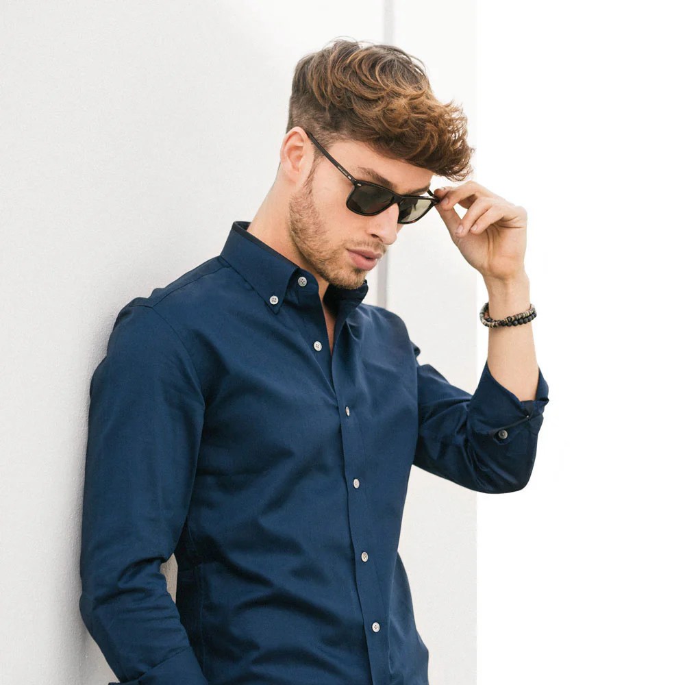 Mens navy blue dress shirt outfit